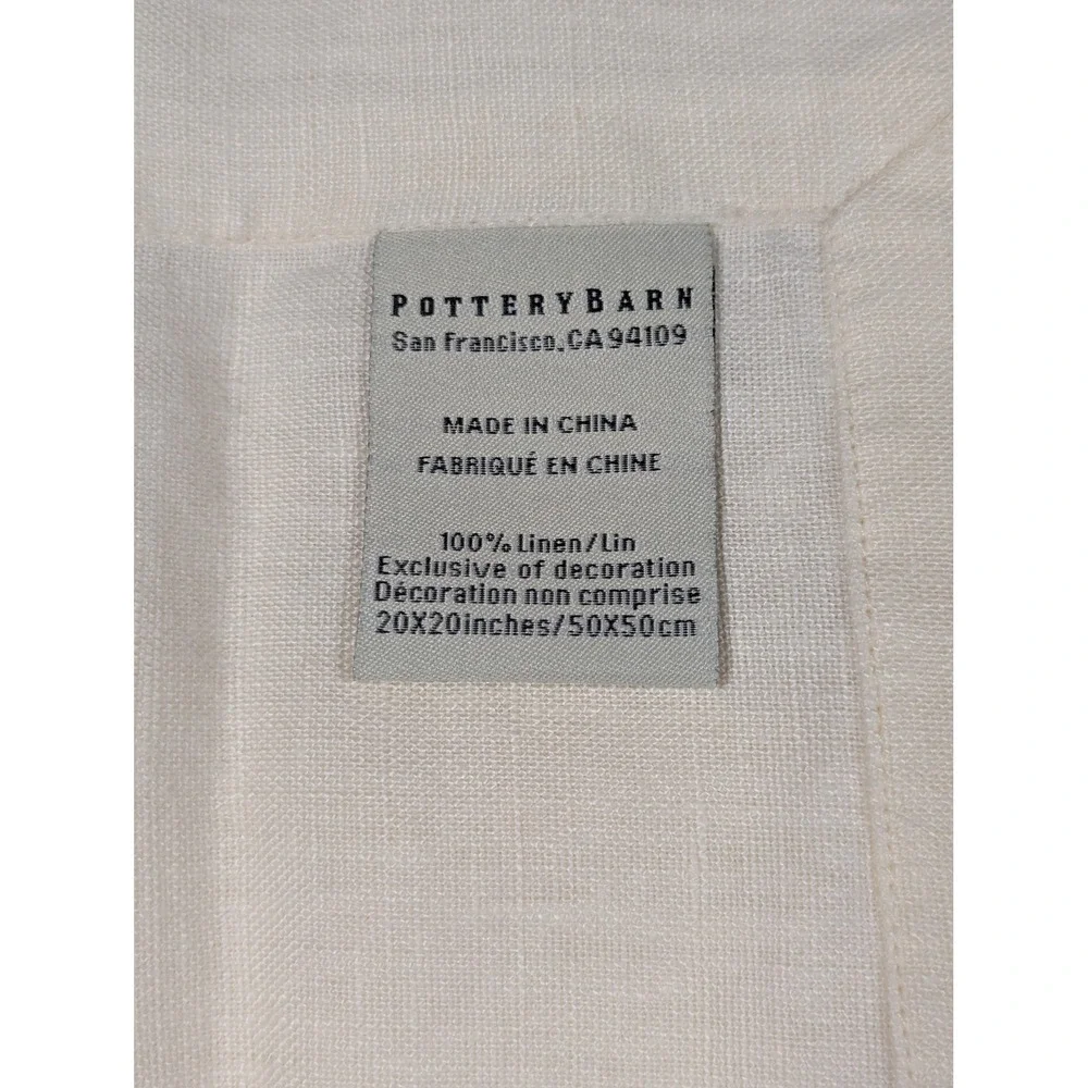 Pottery Barn Ivory Linen Napkins Set of 4 Velvet Trim Cream 20x20 Square